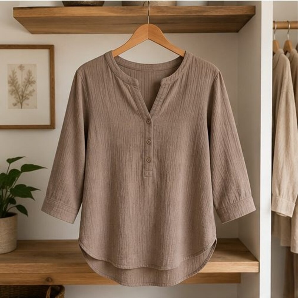 Taupe Henley Notch Neck Blouse